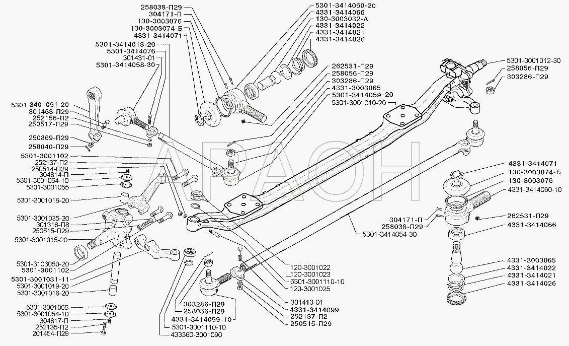 Усиленная передняя ось и рулевые тяги (вариант 2) ЗИЛ-5301 (2006)